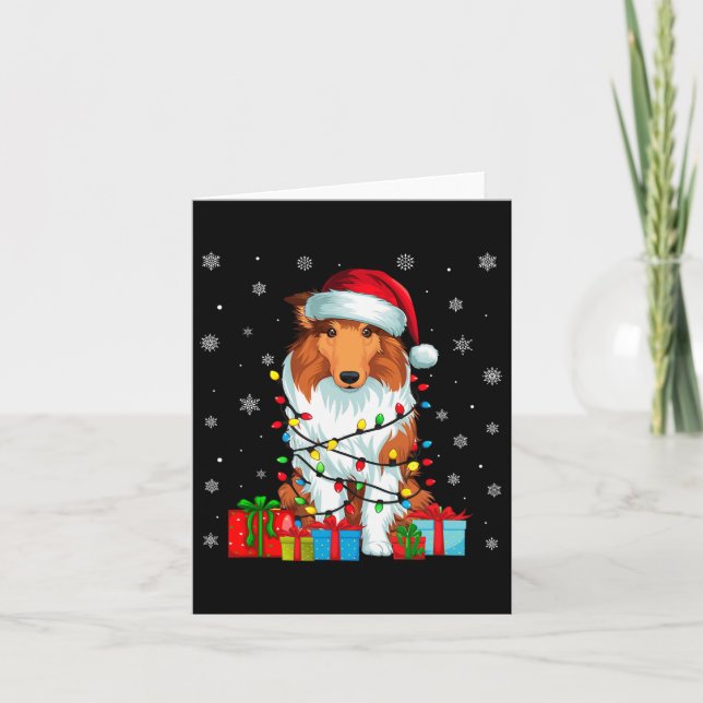 Dog Ugly Xmas Lights Santa Hat Rough Collie Dog Ch Card (Front)