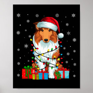 Dog Ugly Xmas Lights Santa Hat Rough Collie Dog Ch Poster