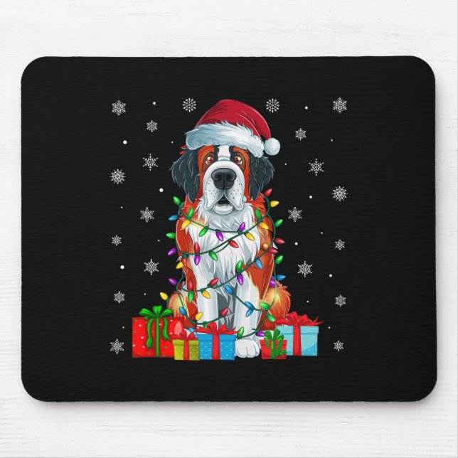 Dog Ugly Xmas Lights Santa Hat Saint Bernard Dog C Mouse Mat (Front)