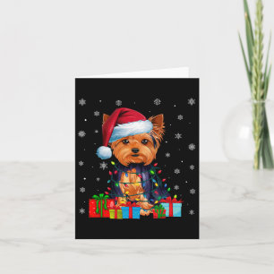 Dog Ugly Xmas Lights Santa Hat Yorkshire Terrier C Card