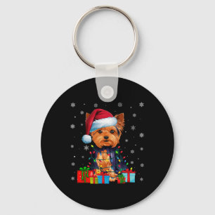 Dog Ugly Xmas Lights Santa Hat Yorkshire Terrier C Key Ring