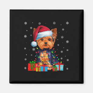 Dog Ugly Xmas Lights Santa Hat Yorkshire Terrier C Magnet