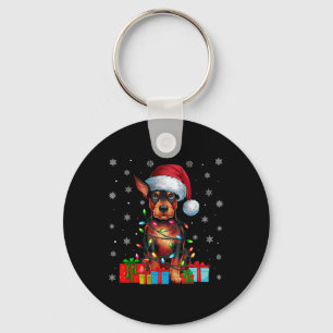 Dog Ugly Xmas Lights Santa Miniature Pinscher Dog  Key Ring