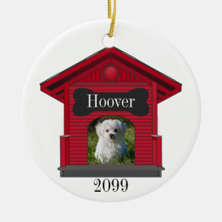 Dog Upload Photo Dog House w Bone Christmas Ceramic Tree Decoration