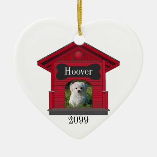 Dog Upload Photo Dog House w Bone Heart Christmas  Ceramic Tree Decoration