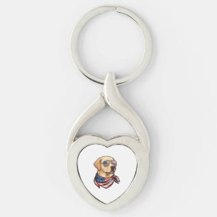 Dog Usa Flag Sunglasses Bandanna Key Ring