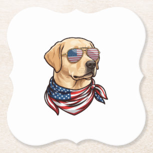 Dog Usa Flag Sunglasses Bandanna Paper Coaster