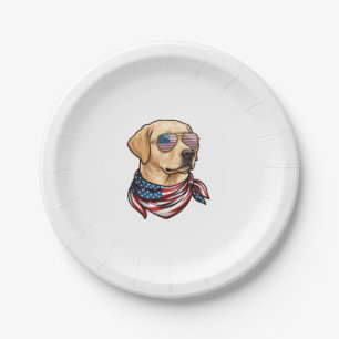 Dog Usa Flag Sunglasses Bandanna Paper Plate