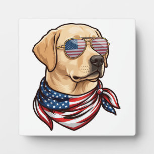 Dog Usa Flag Sunglasses Bandanna Plaque