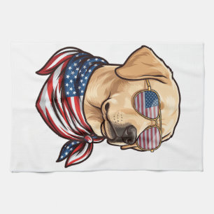 Dog Usa Flag Sunglasses Bandanna Tea Towel