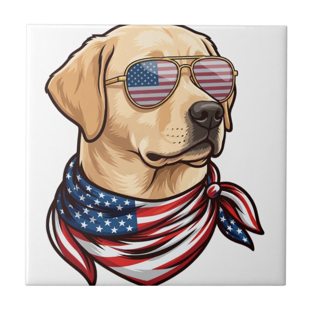 Dog Usa Flag Sunglasses Bandanna Tile (Front)