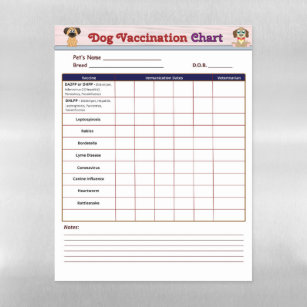 Dog Vaccination Chart Magnetic Dry Erase Sheet