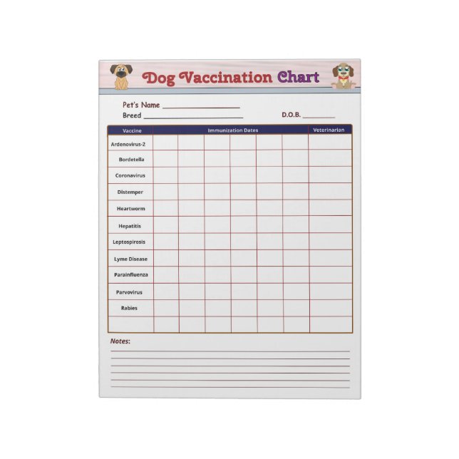 Dog Vaccination Chart Notepad (Rotated)