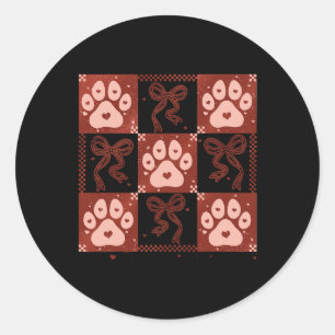 Dog Valentine Coquette Bow Dog Paw Heart Valentine Classic Round Sticker