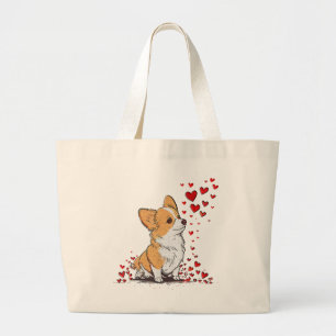Dog Valentine Cute Corgi Valentine s Day Large Tote Bag