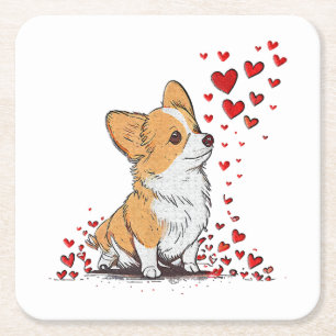 Dog Valentine Cute Corgi Valentine s Day Square Paper Coaster