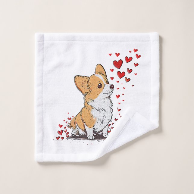 Dog Valentine Cute Corgi Valentine s Day Wash Cloth (Wash Cloth)
