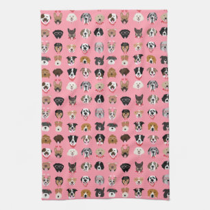 Dog Valentine Face Pattern Tea Towel