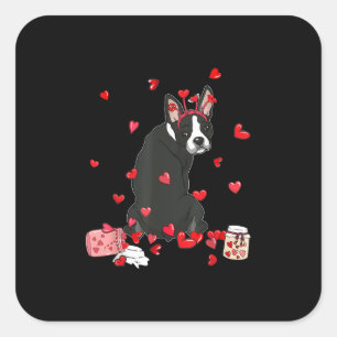 Dog Valentine Gift Cute Boston Terrier Valentines Square Sticker