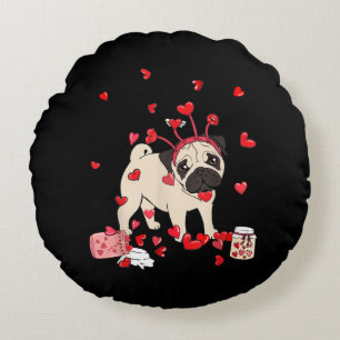 Dog Valentine Gift Cute Pug Valentine's Day Round Cushion