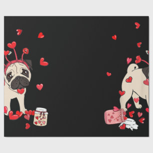 Dog Valentine Gift   Cute Pug Valentine's Day Wrapping Paper