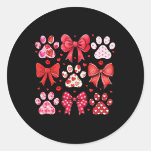 Dog Valentine's Day Coquette Paw Print Heart Dog M Classic Round Sticker