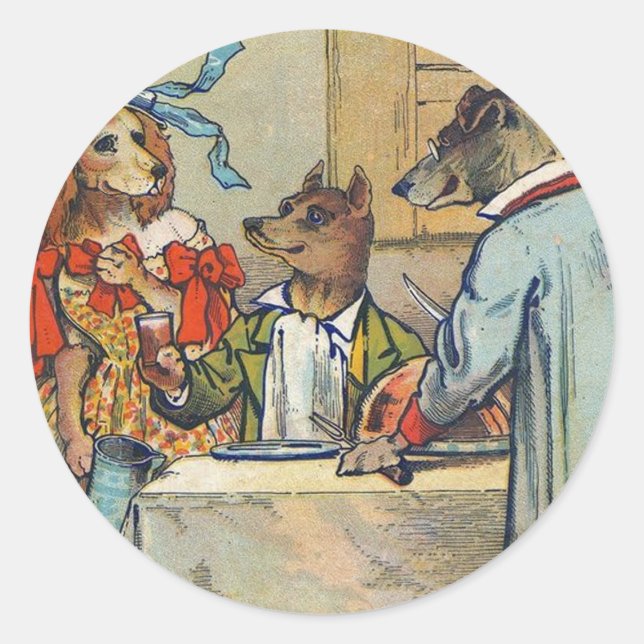 Dog Victorian Dinner Dress Doggy Classic Round Sticker (Front)