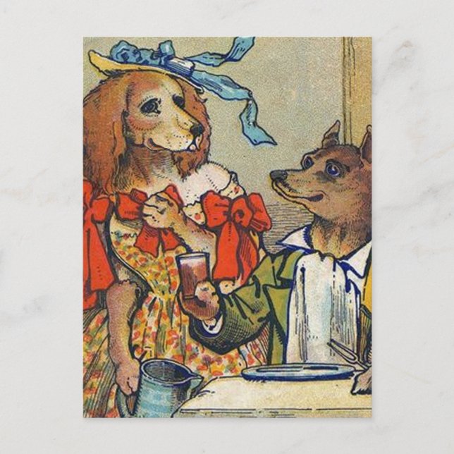 Dog Victorian Dinner Dress Doggy Postcard (Front)