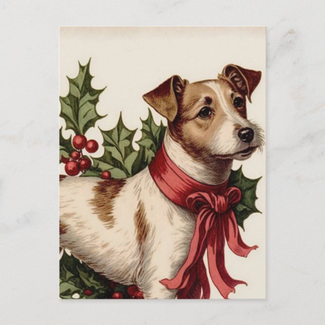 Dog vintage illustration Christmas card  (Front)