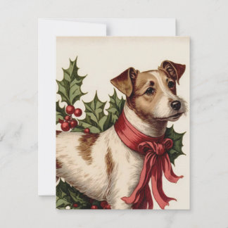 Dog vintage illustration Christmas card 