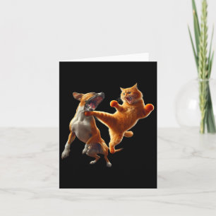Dog Vs Cat Kick Boxing Fighting Funny Cat Joke Pun Card