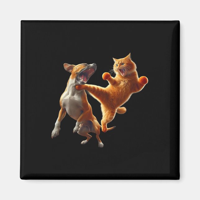 Dog Vs Cat Kick Boxing Fighting Funny Cat Joke Pun Magnet (Front)