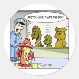 Dog Vs Hydrant Police Line Up Funny Gifts & Tees Classic Round Sticker