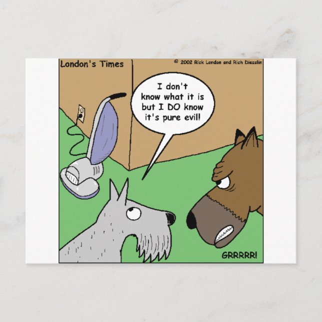Dog VS. Vacuum Cleaner Funny Gifts & Collectibles Postcard (Front)