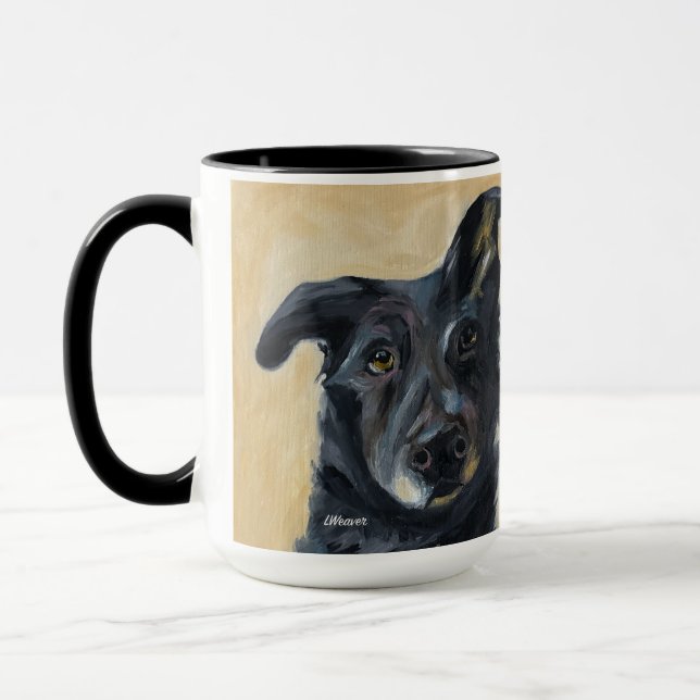 Dog w Bent Ear | Two-Tone Mug, 15 oz Mug (Left)