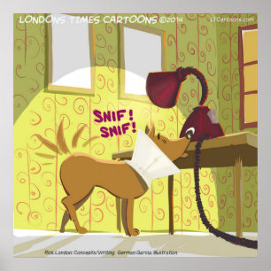 Dog W/E-Collar Sniffing Lamp Funny Poster