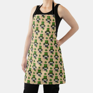 Dog w Green Hat and Shamrock St Patrick's Pattern Apron