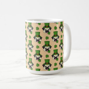 Dog w Green Hat and Shamrock St Patrick's Pattern Coffee Mug
