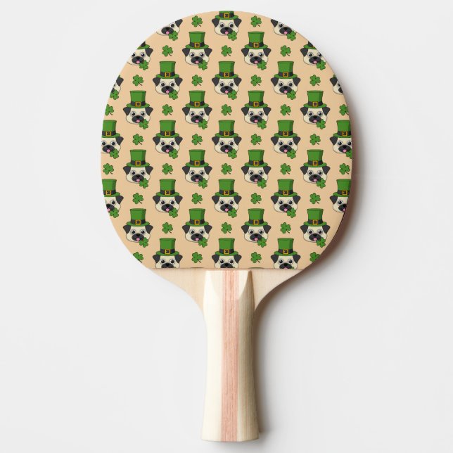 Dog w Green Hat and Shamrock St Patrick's Pattern Ping Pong Paddle (Front)