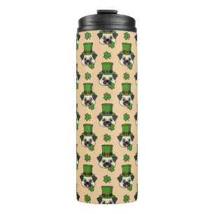 Dog w Green Hat and Shamrock St Patrick's Pattern Thermal Tumbler