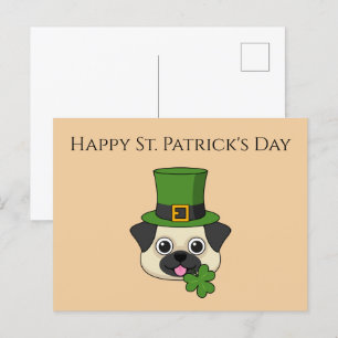 Dog w Hat and Shamrock St Patrick's   Personalise Holiday Postcard