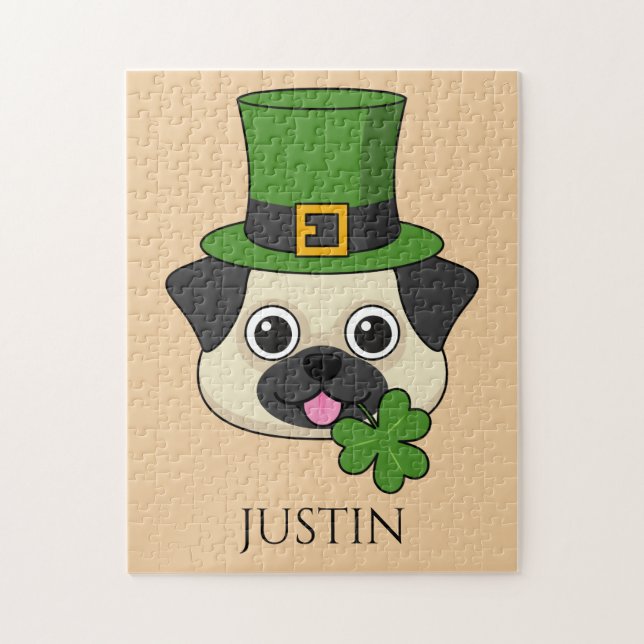 Dog w Hat and Shamrock St Patrick's | Personalise Jigsaw Puzzle (Vertical)