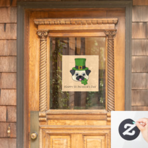 Dog w Hat and Shamrock St Patrick's   Personalise Window Cling