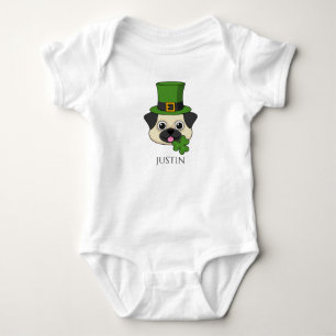 Dog w Hat and Shamrock St Patrick's   Personalize Baby Bodysuit