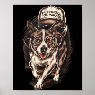 Dog Waking Professional Dog Walker Hat Graphic  Poster