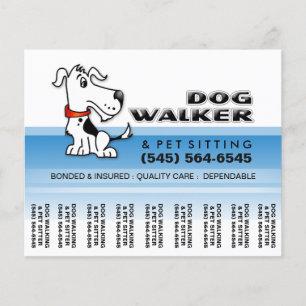 Dog Walker 5.6 x4.5 Tear Off Flyer Blue & White