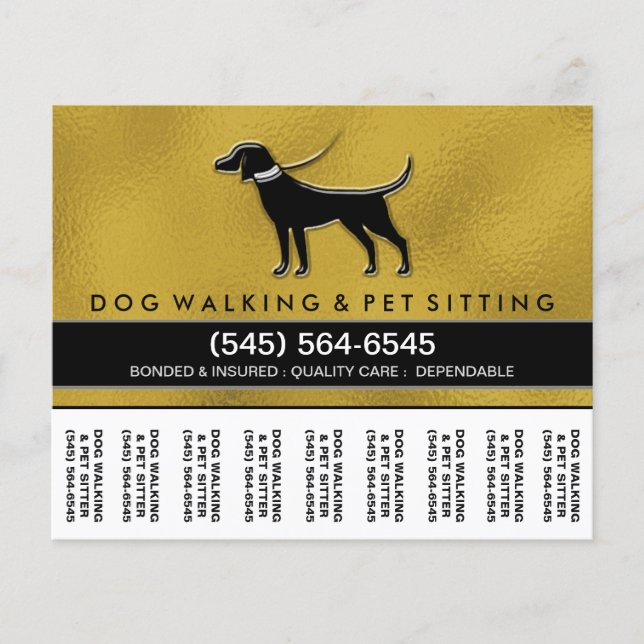 Dog Walker 5.6 x4.5 Tear Off Flyer Gold & Black (Front)