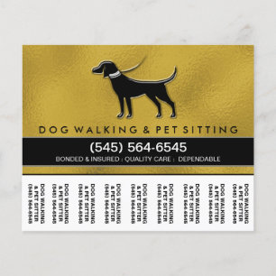 Dog Walker 5.6 x4.5 Tear Off Flyer Gold & Black
