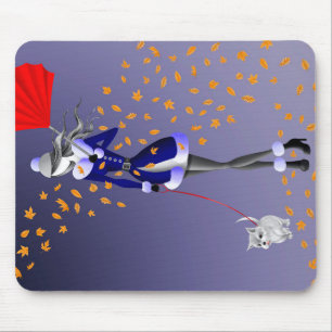 Dog Walker Autumn Leaves  Blue Mouse Mat