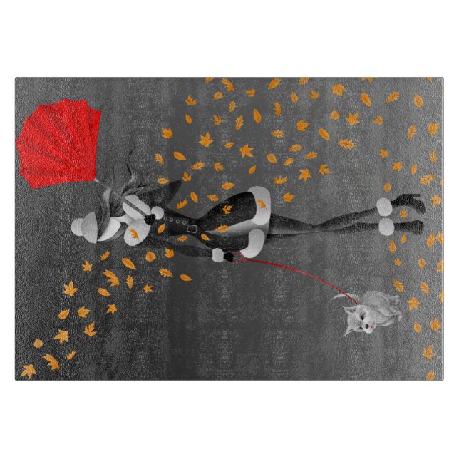 Dog Walker Autumn Leaves  Cutting Board (Front)